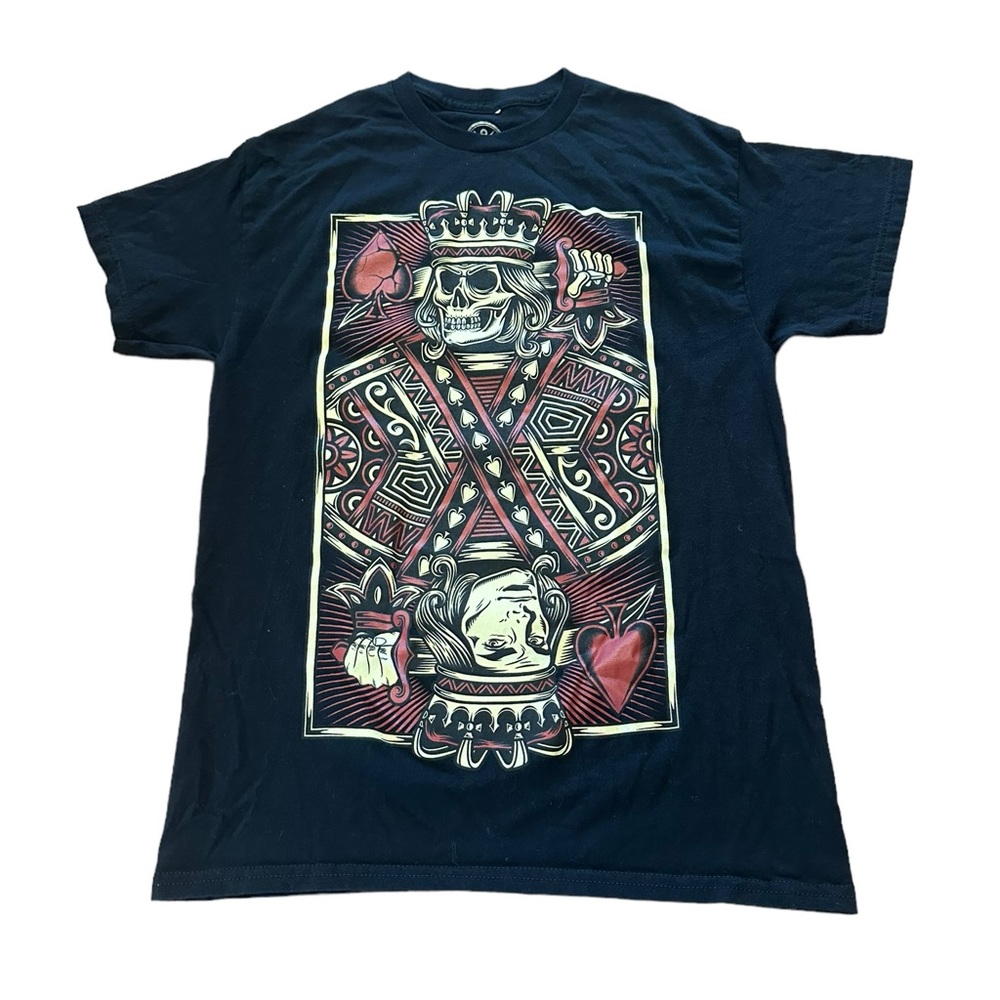 Men’s DOM Goth Skeleton King of Spades Card Black T-Shirt Swords Halloween Med